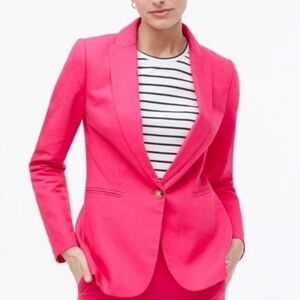 J.Crew Linen-Blend One-Button Blazer Hot Pink Women's Size 14